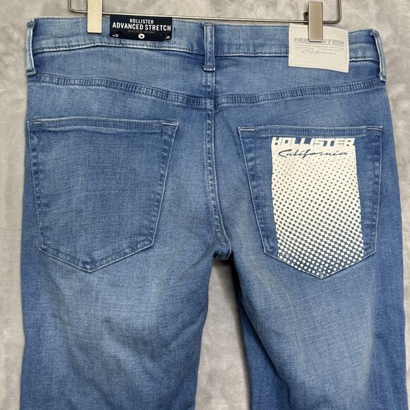 Hollister Jeans Mens 32x30 Blue Advanced Stretch Stacked Skinny Distressed - Picture 6 of 14